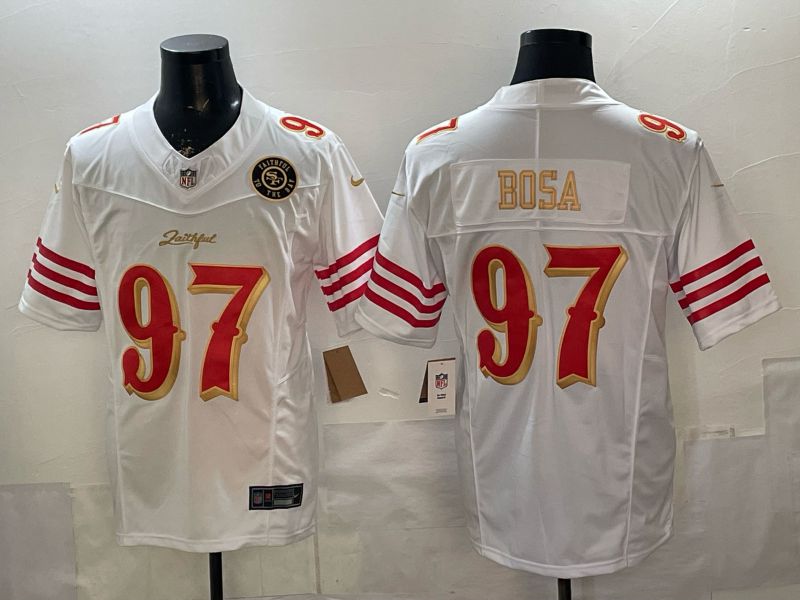 Men 2026 San Francisco 49ers #97 Bosa White Gold 5th generations Nike Limited NFL Jersey style 008